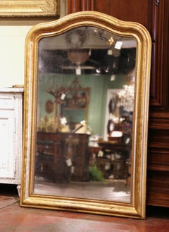19th Century French Louis Philippe Giltwood Mirror with Engraved Floral Decor