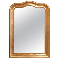 19th Century French Louis Philippe Gilt Wood Mirror with Engraved Stripe Decor