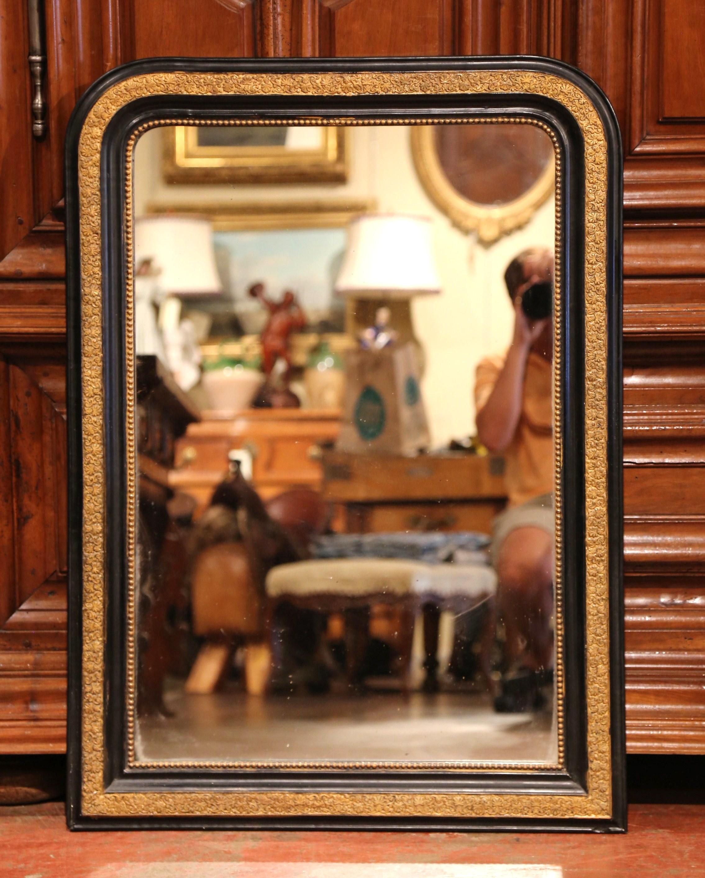 Patinated 19th Century French Louis Philippe Two-Tone Gilt and Black Lacquered Mirror