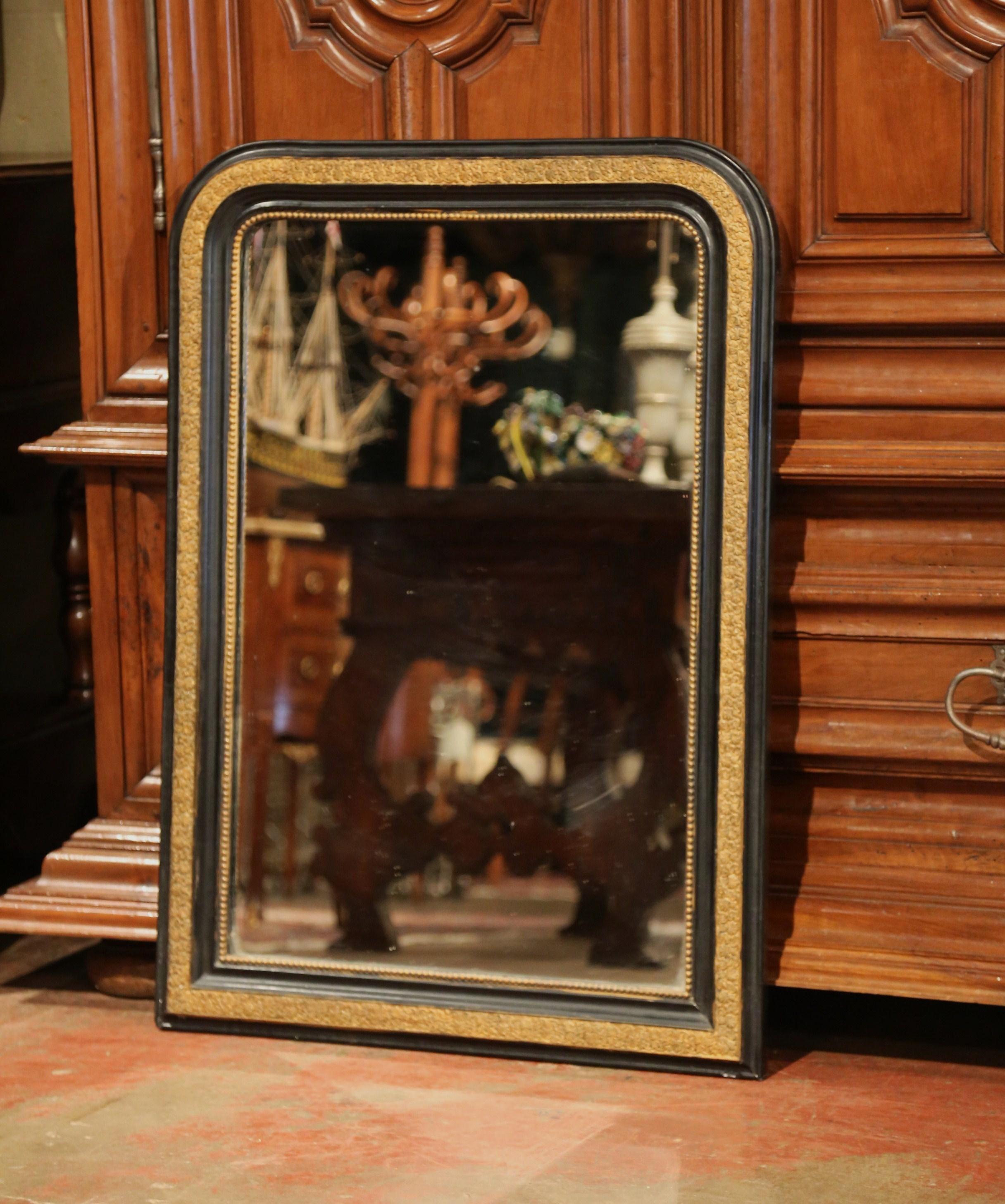 19th Century French Louis Philippe Two-Tone Gilt and Black Lacquered Mirror In Excellent Condition In Dallas, TX