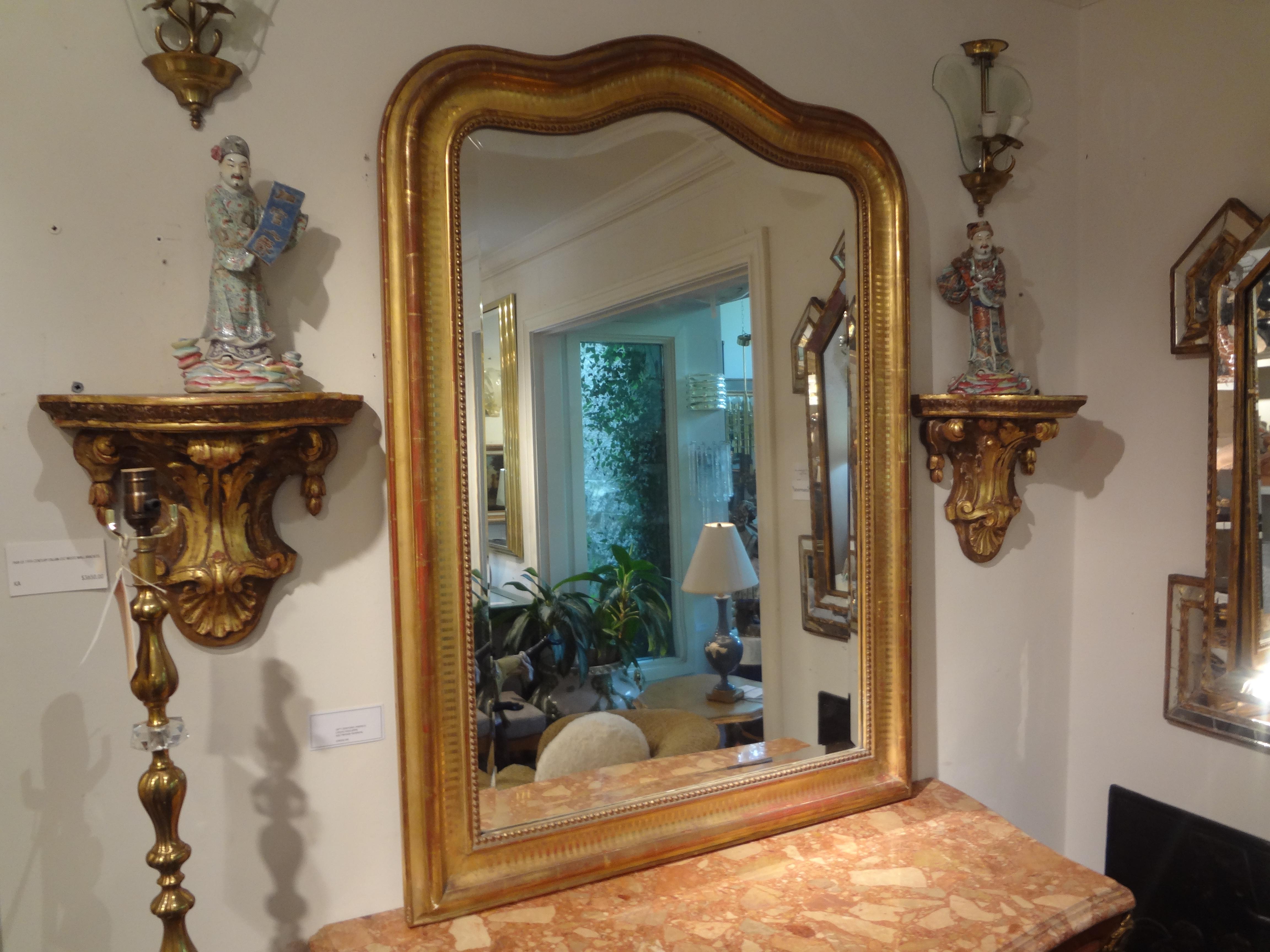 19th Century French Louis Philippe Giltwood Beveled Mirror In Good Condition In Houston, TX
