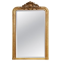 19th Century French Louis Philippe Giltwood Mantel Mirror with Carved Crest