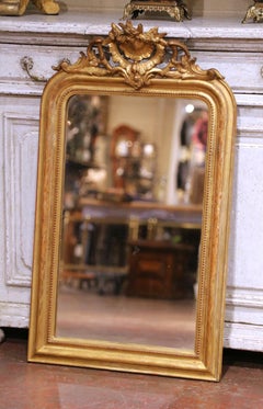 19th Century French Louis Philippe Giltwood Mirror with Cartouche Crest