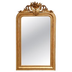 19th Century French Louis Philippe Giltwood Mirror with Cartouche Crest