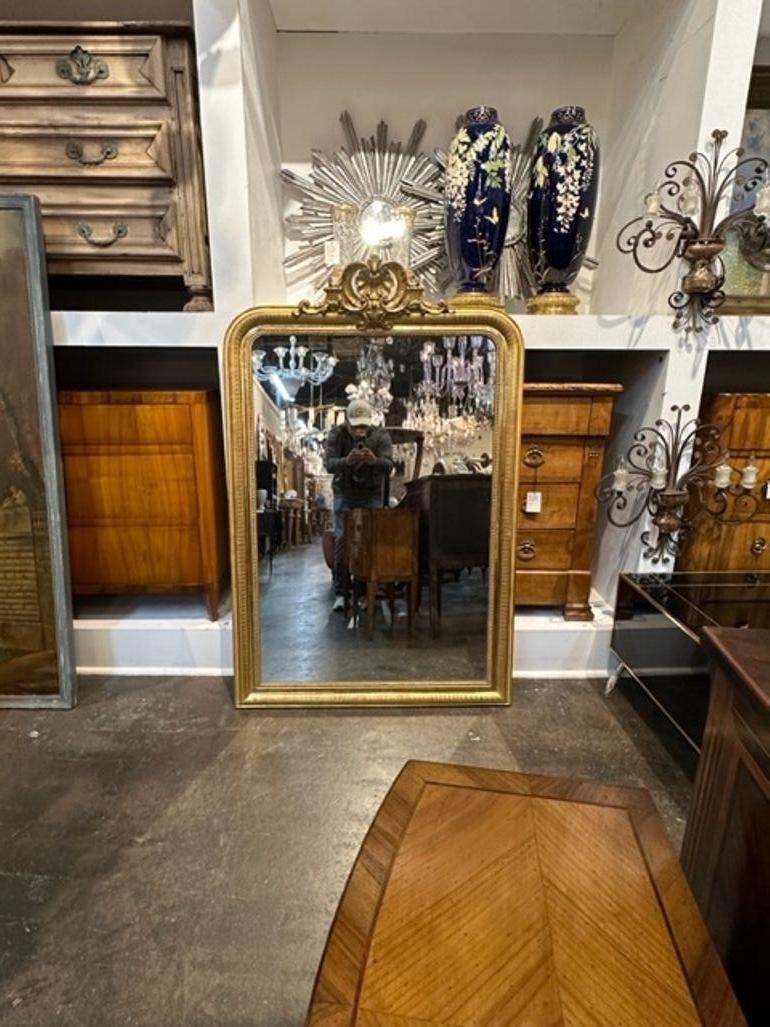 19th Century French Louis Philippe Giltwood Mirror with Crest In Good Condition For Sale In Dallas, TX