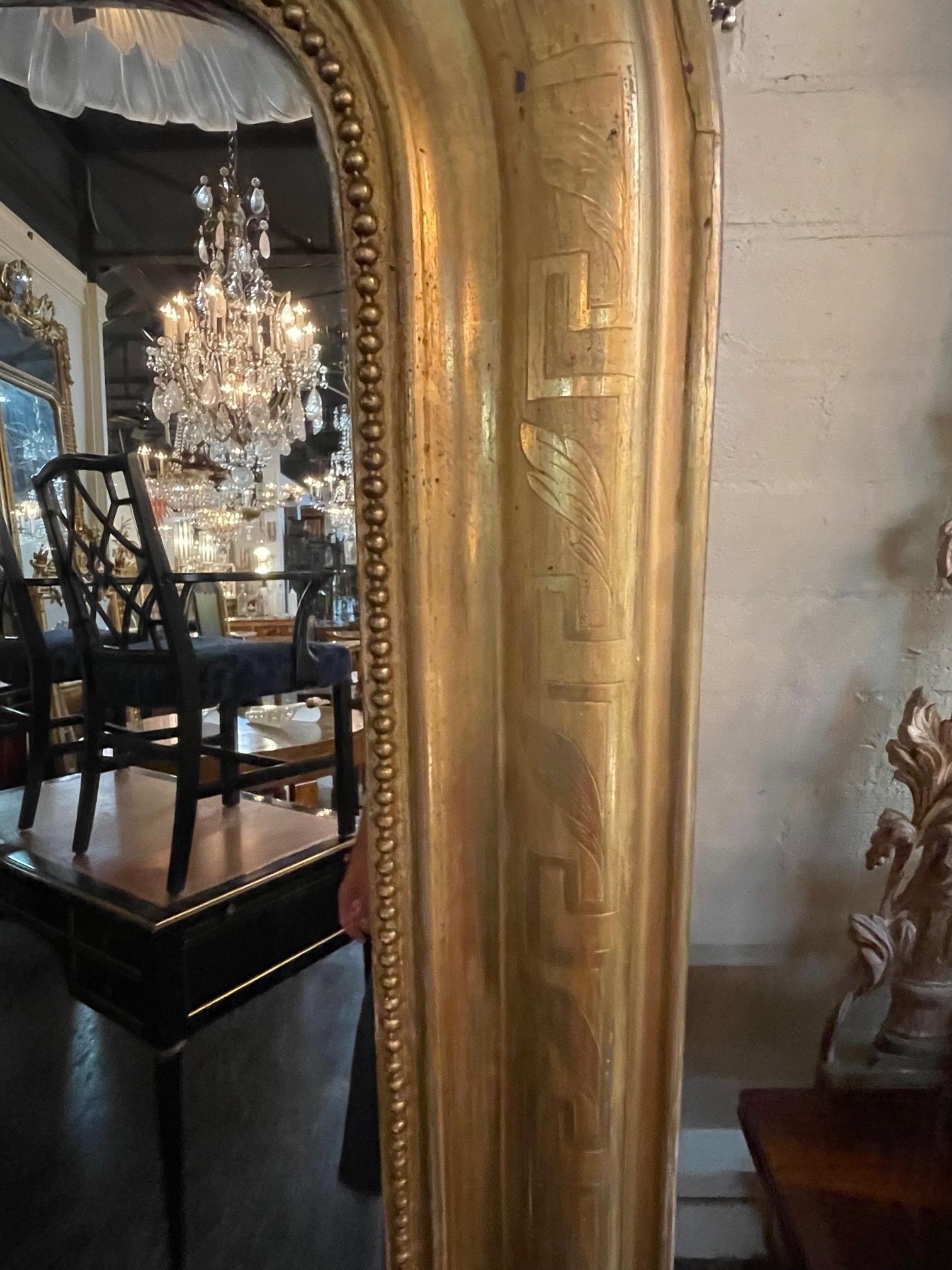 19th Century French Louis Philippe Giltwood Mirror with Crest In Good Condition In Dallas, TX