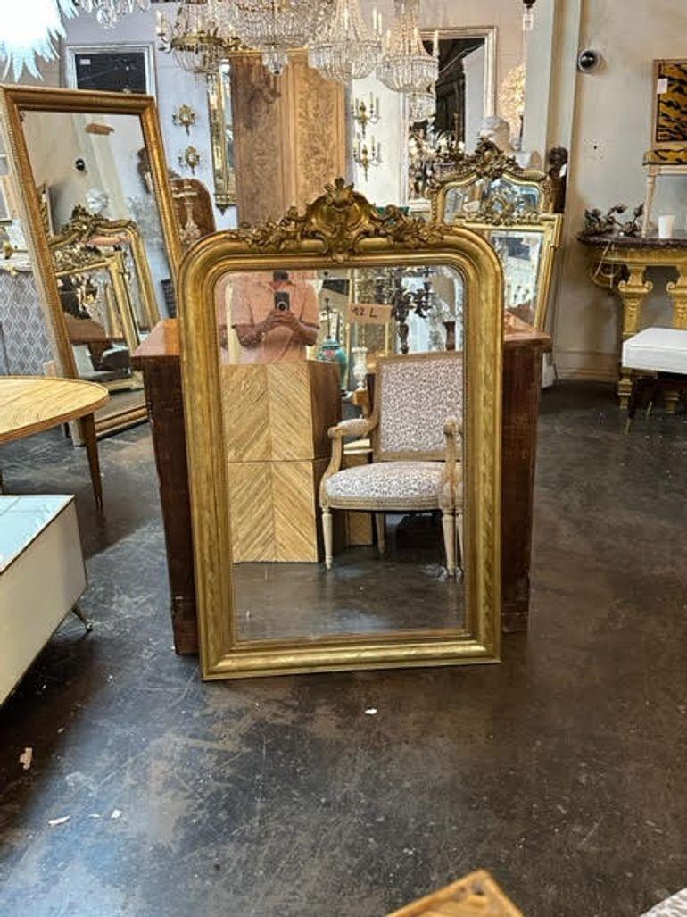 19th Century French Louis Philippe Giltwood Mirror with Crest For Sale 4