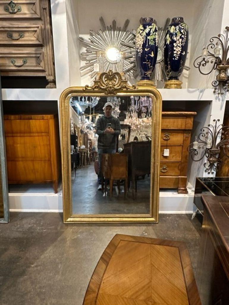 19th Century French Louis Philippe Giltwood Mirror with Crest For Sale 4