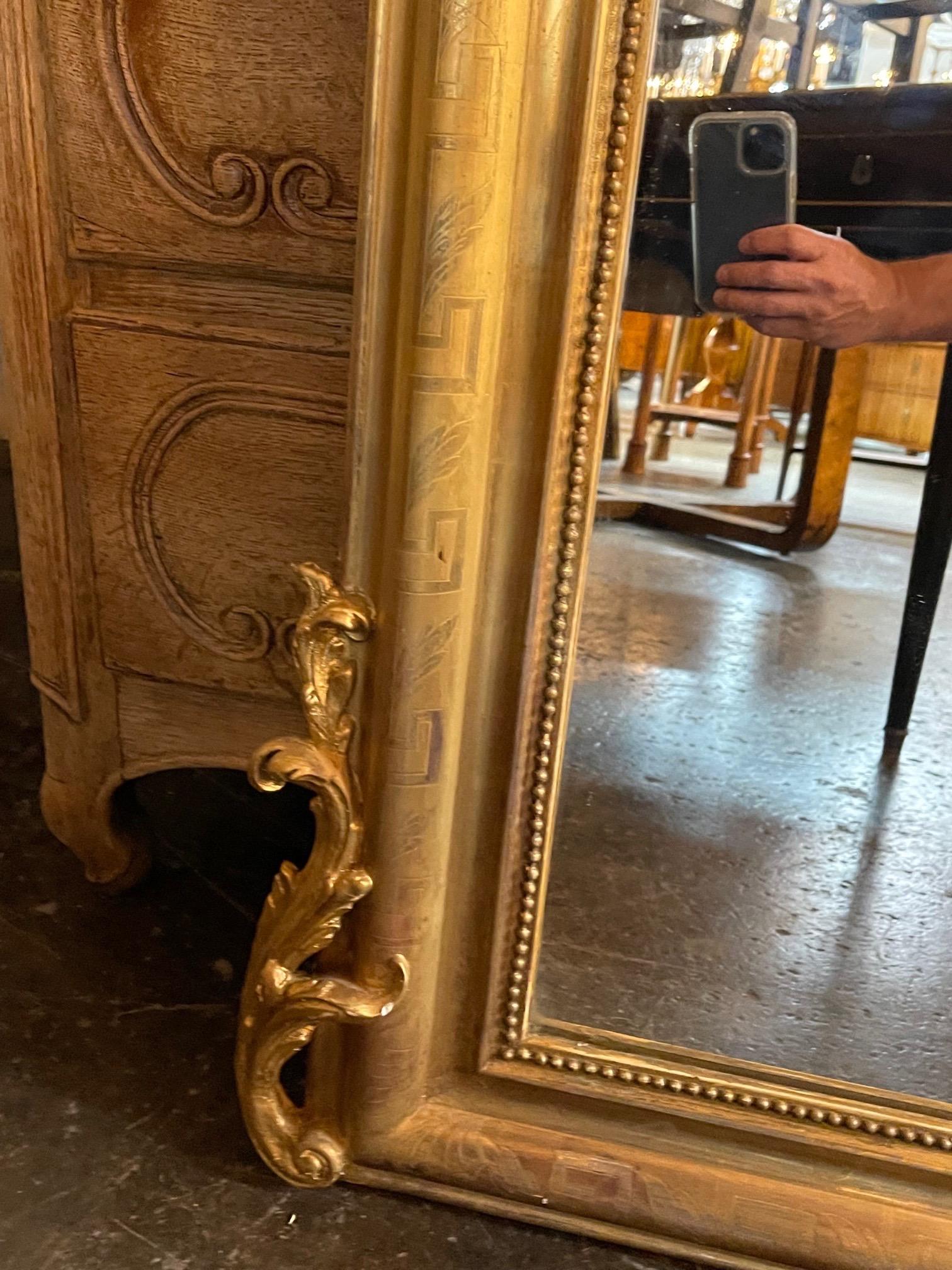 19th Century French Louis Philippe Giltwood Mirror with Crest 4