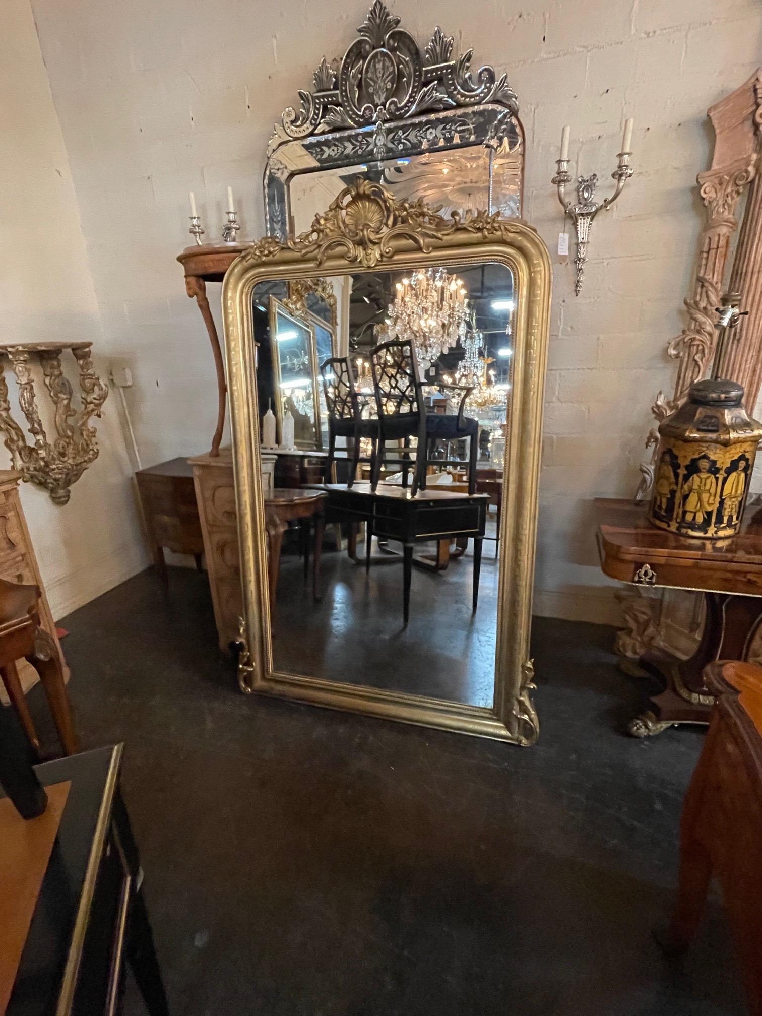 19th Century French Louis Philippe Giltwood Mirror with Crest 5
