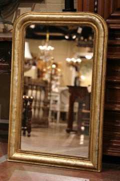 19th Century French Louis Philippe Giltwood Mirror with Engraved Floral Decor