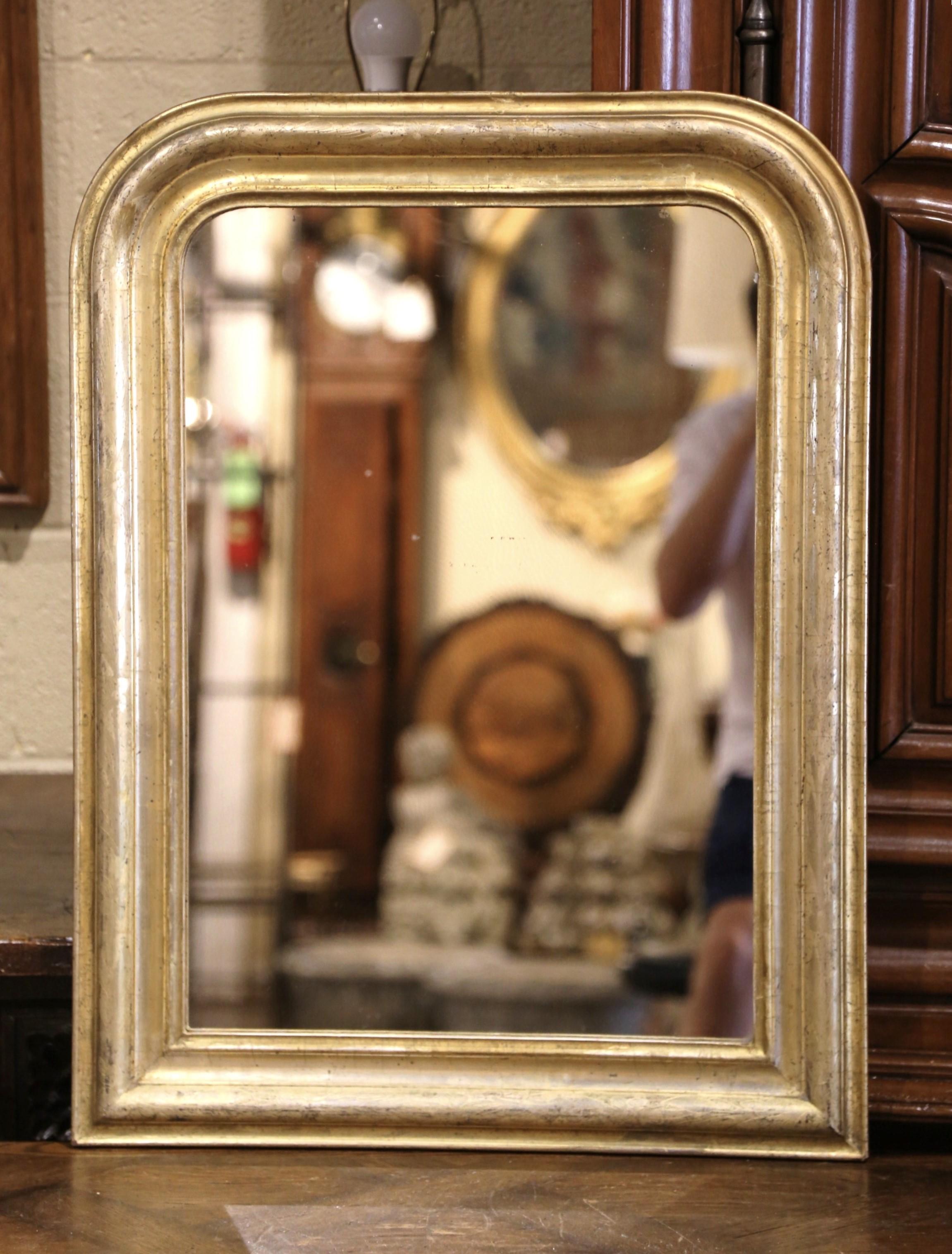 Mercury Glass 19th Century French Louis Philippe Giltwood Mirror with Engraved Floral Decor