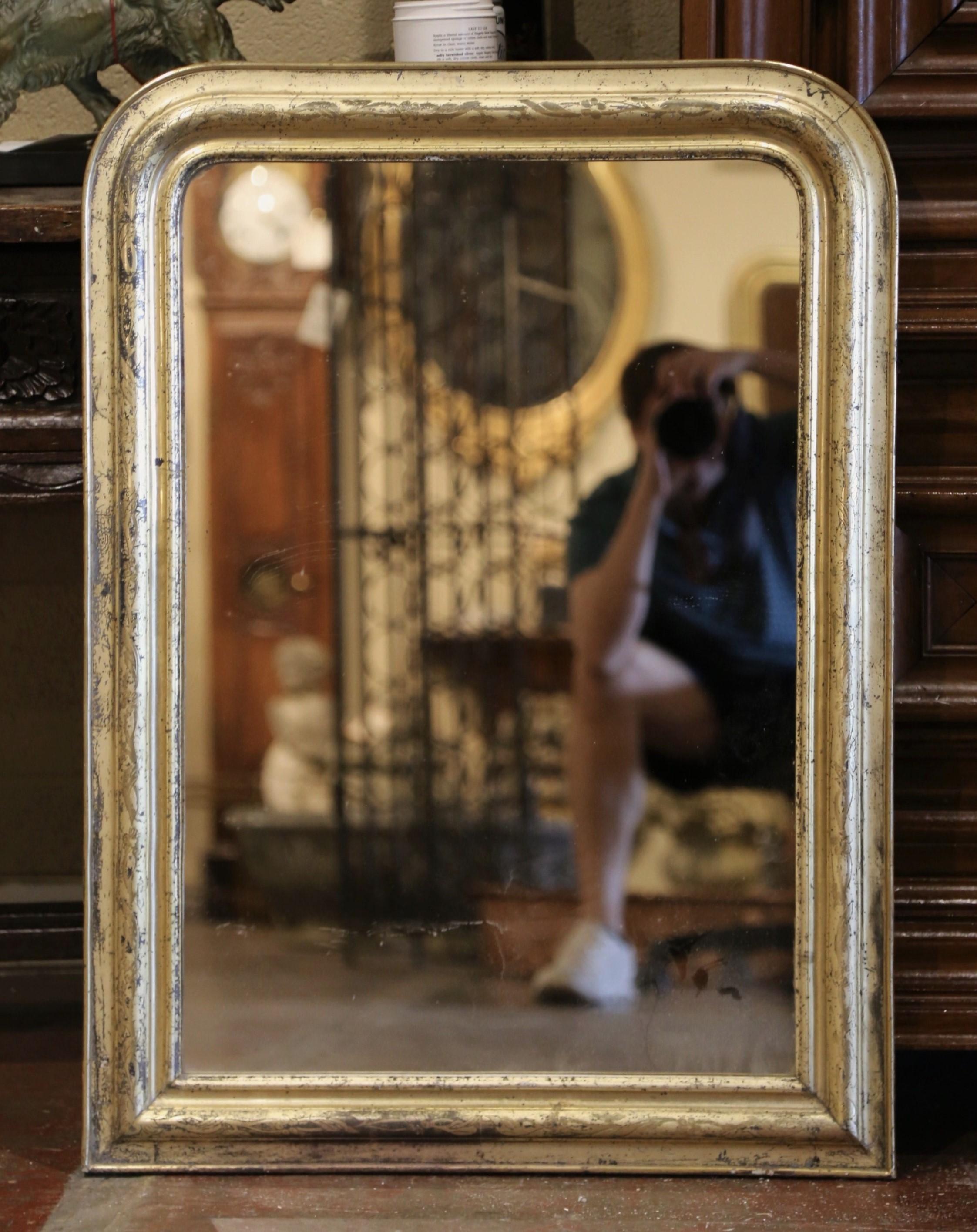 Mercury Glass 19th Century French Louis Philippe Giltwood Mirror with Engraved Floral Decor