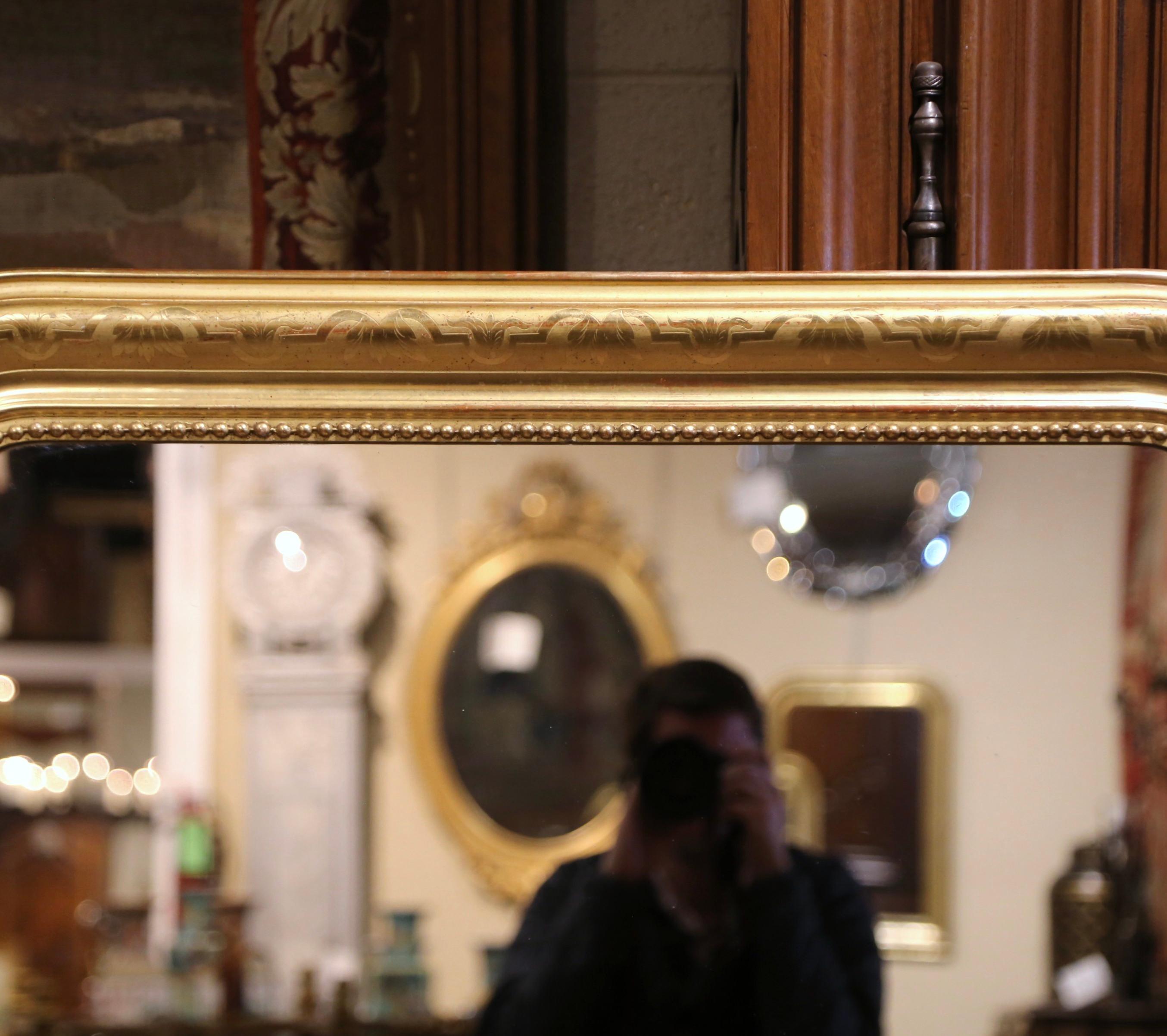 Mercury Glass 19th Century French Louis Philippe Giltwood Mirror with Engraved Floral Decor