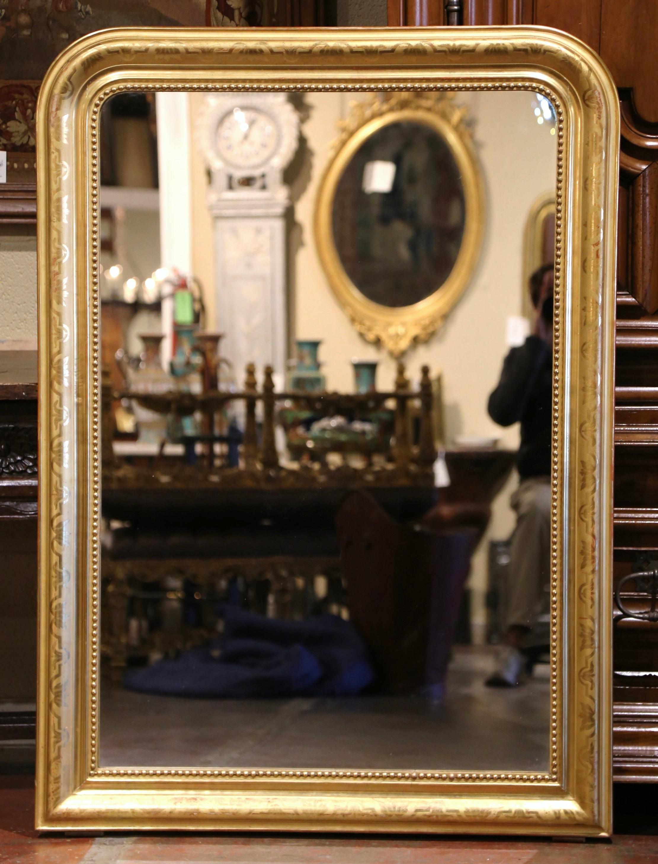 19th Century French Louis Philippe Giltwood Mirror with Engraved Floral Decor 1