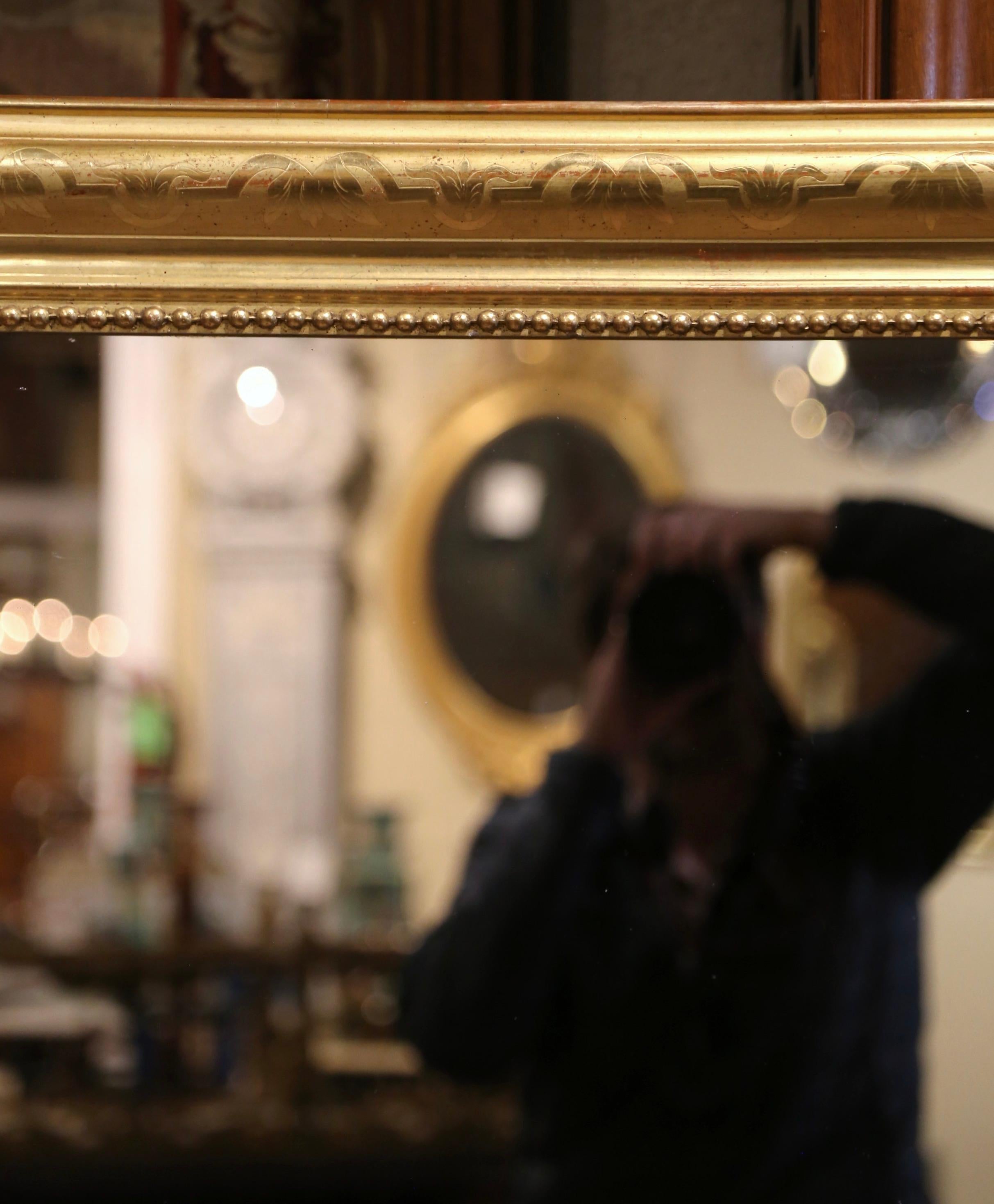 19th Century French Louis Philippe Giltwood Mirror with Engraved Floral Decor 3