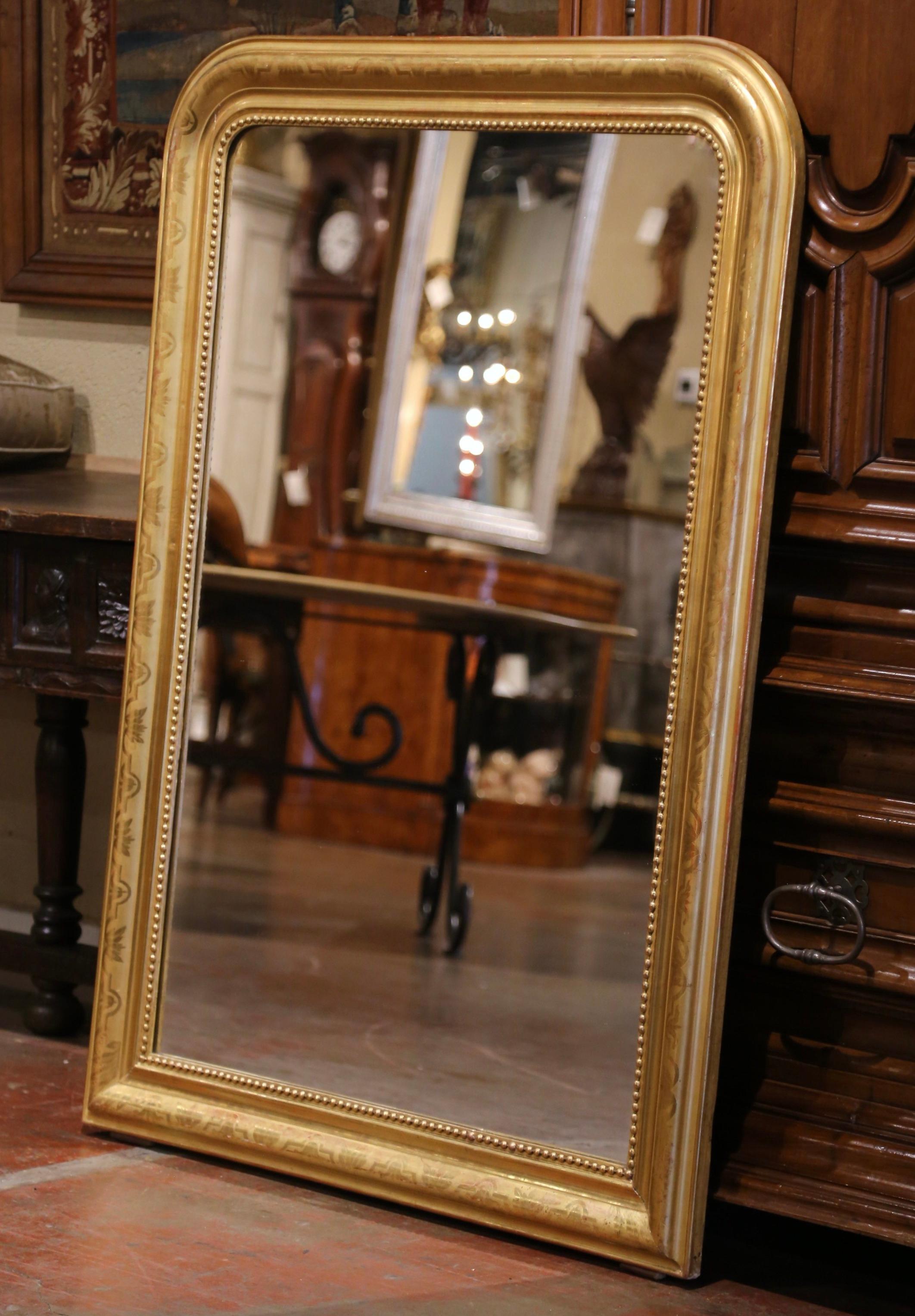 19th Century French Louis Philippe Giltwood Mirror with Engraved Floral Decor 5