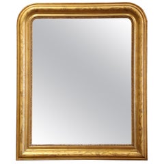 Antique 19th Century French Louis Philippe Giltwood Mirror with Engraved Floral Decor