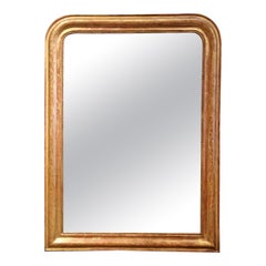 Antique 19th Century French Louis Philippe Giltwood Mirror with Engraved Floral Decor