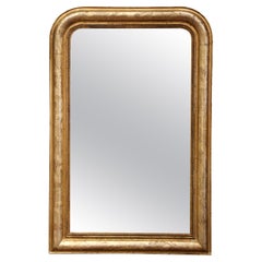Miroir français du 19ème siècle en bois doré Louis Philippe avec décor floral gravé