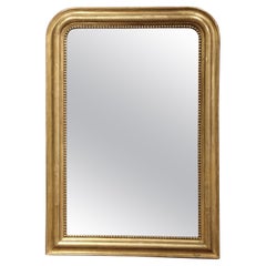 Antique 19th Century French Louis Philippe Giltwood Mirror with Engraved Floral Decor