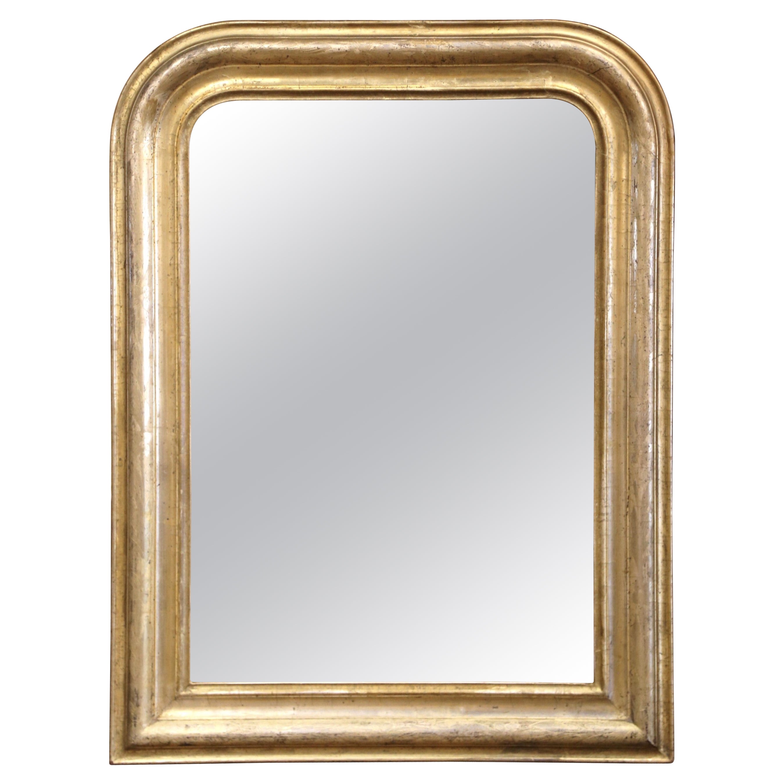 19th Century French Louis Philippe Giltwood Mirror with Engraved Floral Decor