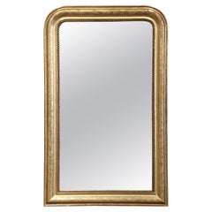 Antique 19th Century French Louis Philippe Giltwood Mirror with Engraved Floral Decor
