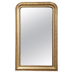 Antique 19th Century French Louis Philippe Giltwood Mirror with Engraved Floral Decor