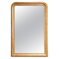 Antique 19th Century French Louis Philippe Giltwood Mirror with Engraved Floral Decor