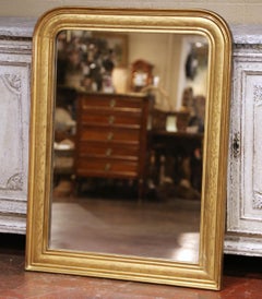 19th Century French Louis Philippe Giltwood Mirror with Engraved Floral Motifs