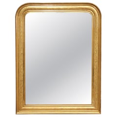 19th Century French Louis Philippe Giltwood Mirror with Engraved Floral Motifs
