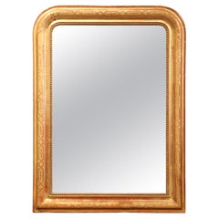 Antique 19th Century French Louis Philippe Giltwood Mirror with Engraved Geometric Decor