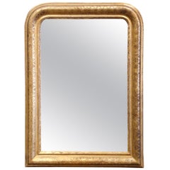 19th Century French Louis Philippe Giltwood Mirror with Engraved Geometric Decor