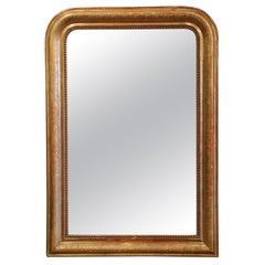 Antique 19th Century French Louis Philippe Giltwood Mirror with Engraved Greek Key Decor