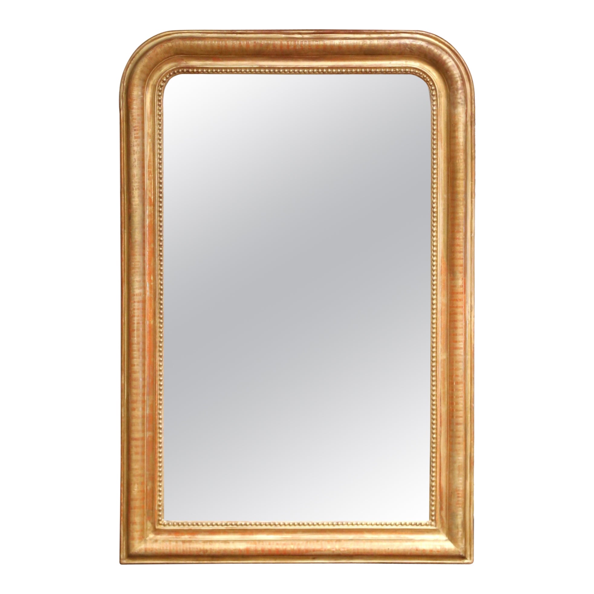 19th Century French Louis Philippe Giltwood Mirror with Engraved Stripe Decor For Sale