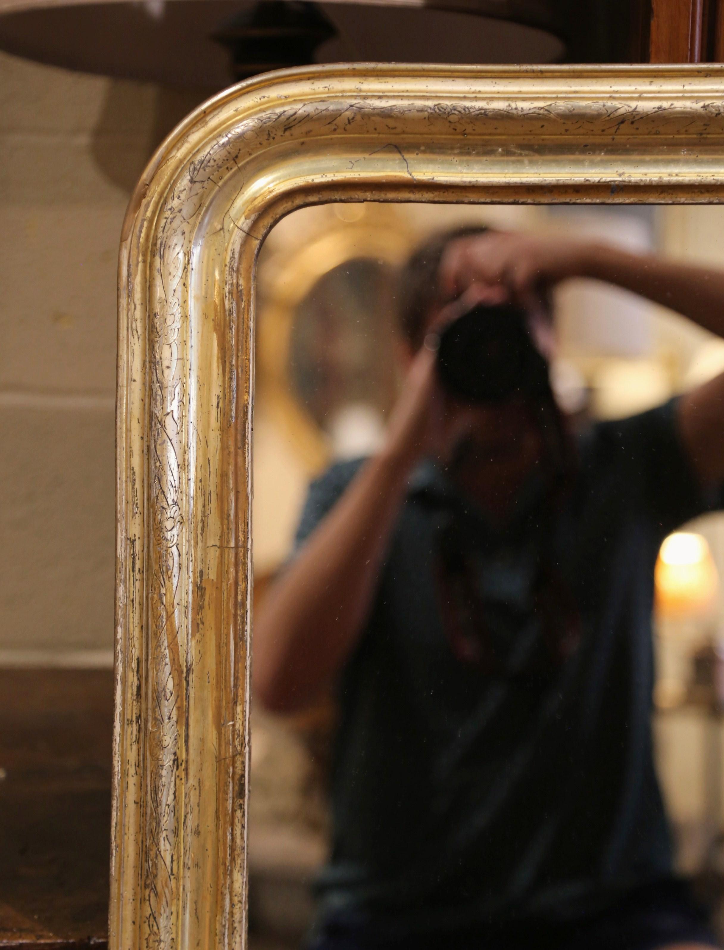 19th Century French Louis Philippe Giltwood Mirror with Floral Decor 2