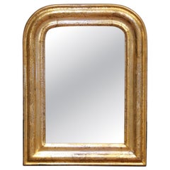 19th Century French Louis Philippe Giltwood Mirror with Floral Engraved Motifs