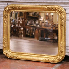 19th Century French Louis Philippe Giltwood Mirror with Floral Relief Décor
