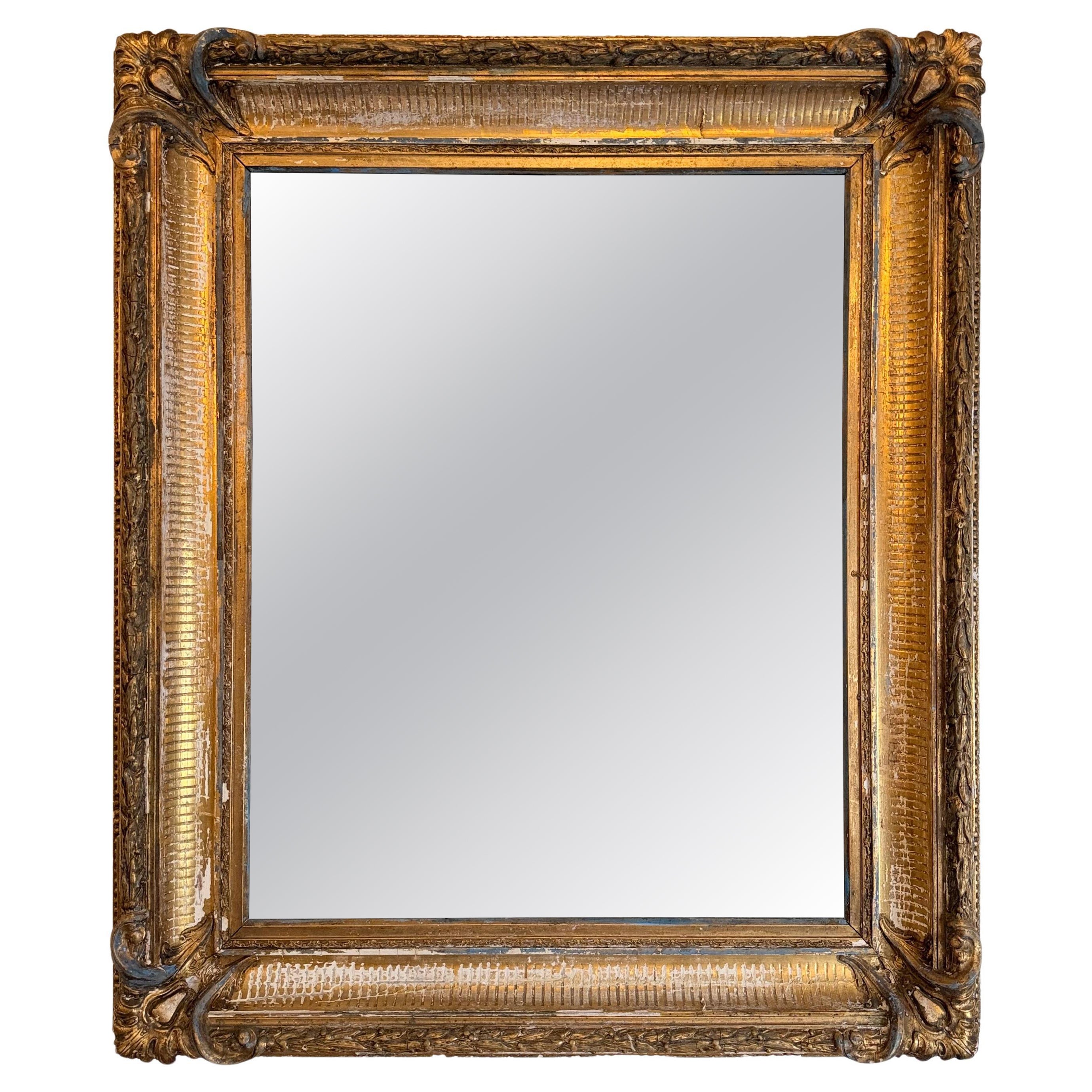 19th Century French Louis Philippe Giltwood Mirror with Original Mercury Glass For Sale