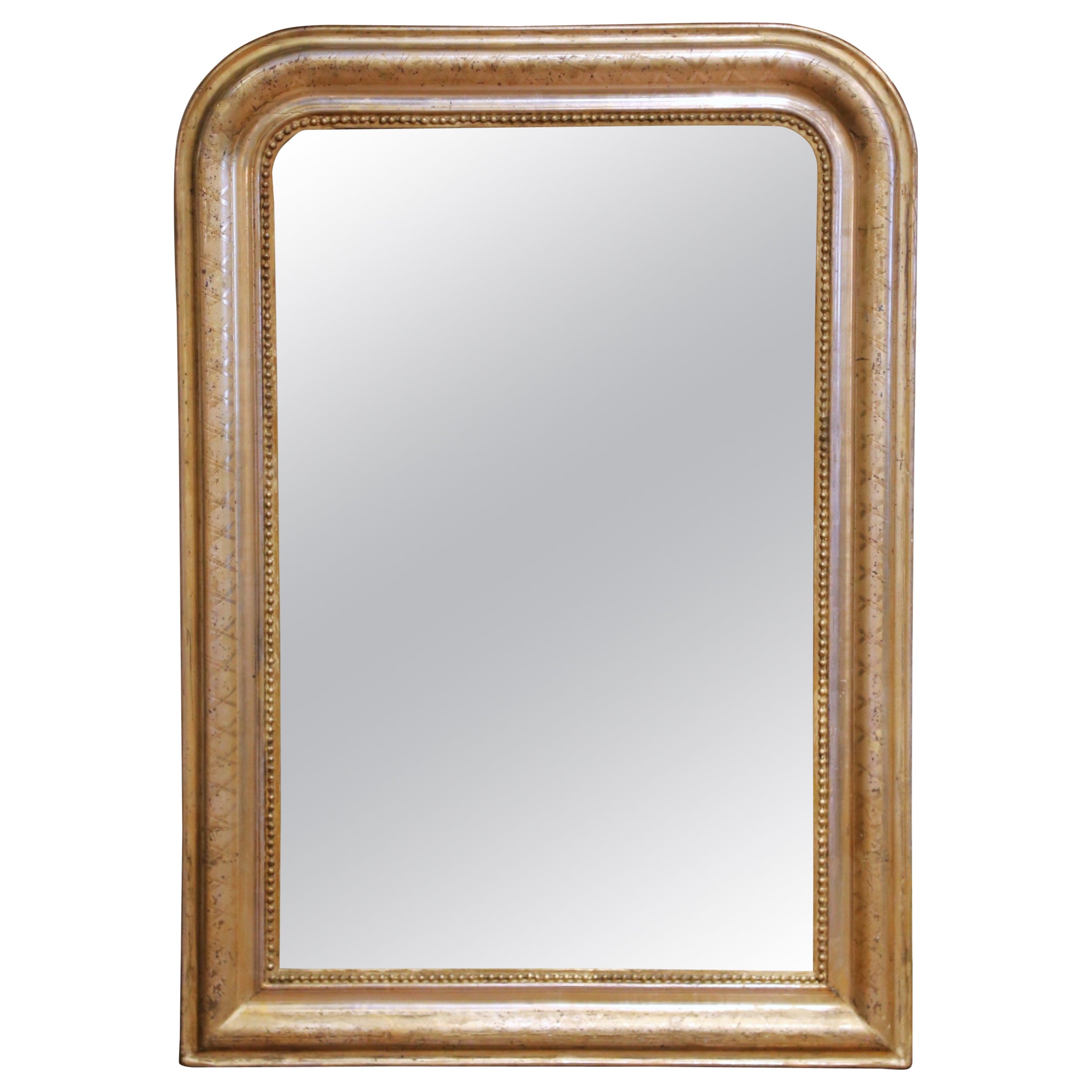 19th Century French Louis Philippe Giltwood Wall Mirror with Engraved Motifs