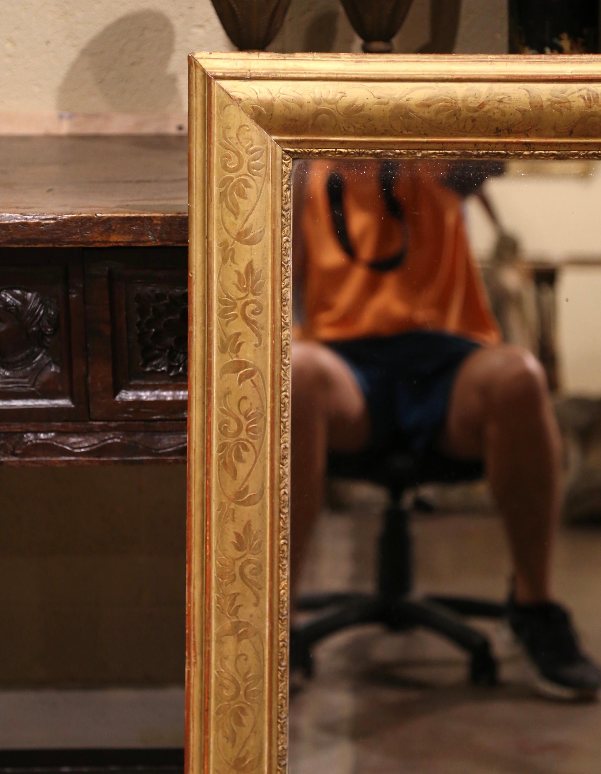 Mercury Glass 19th Century French Louis Philippe Giltwood Wall Mirror with Foliage Engravings For Sale