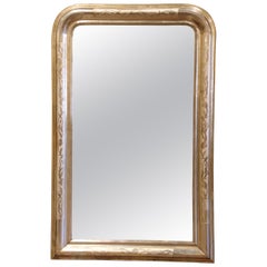 19th Century French Louis Philippe Giltwood Wall Mirror with Floral Motifs