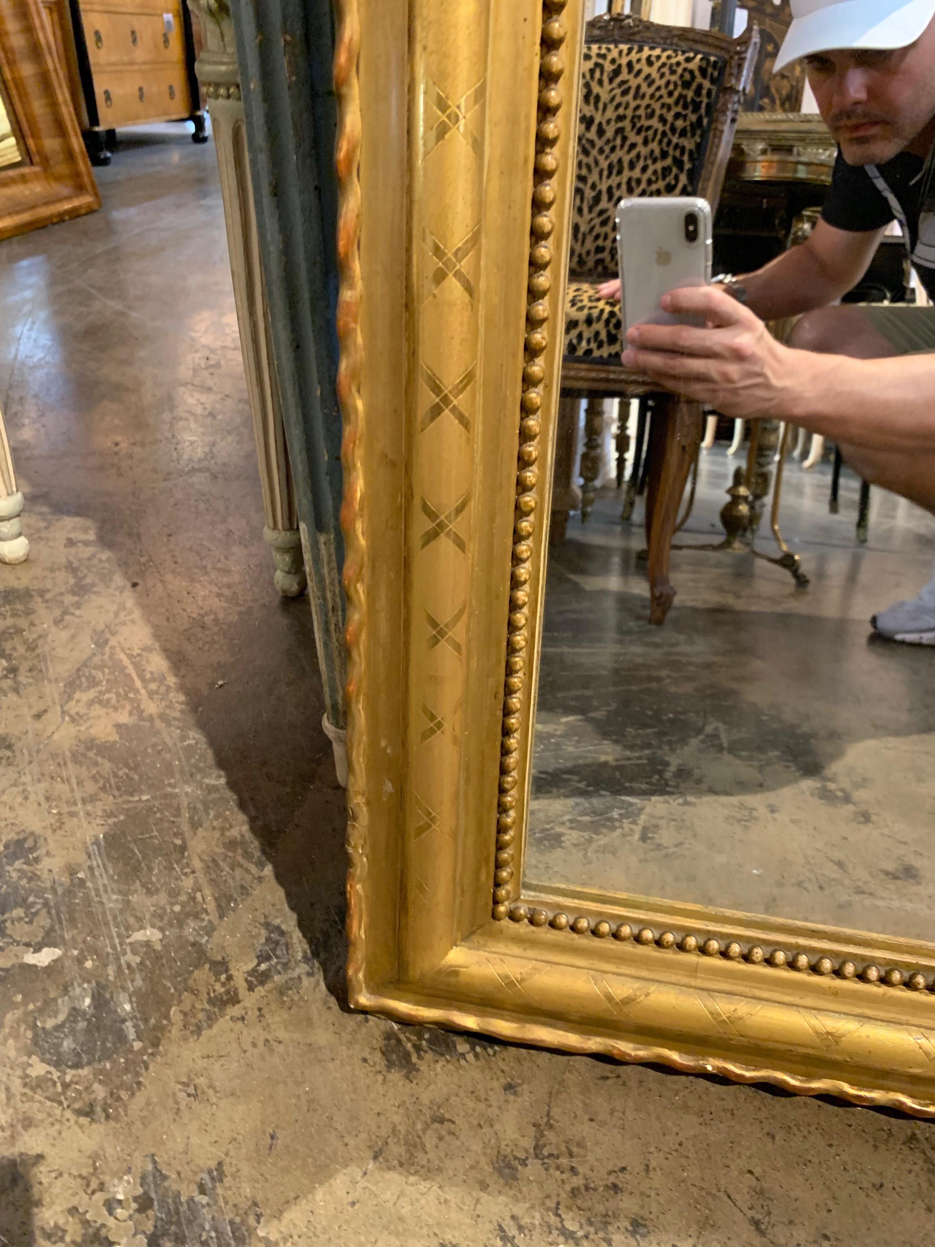 19th Century French Louis Philippe Gold Gilt Mirror In Good Condition In Dallas, TX