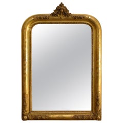 Antique 19th Century French Louis Philippe Gold Leaf Gilt Mirror with Cartouche