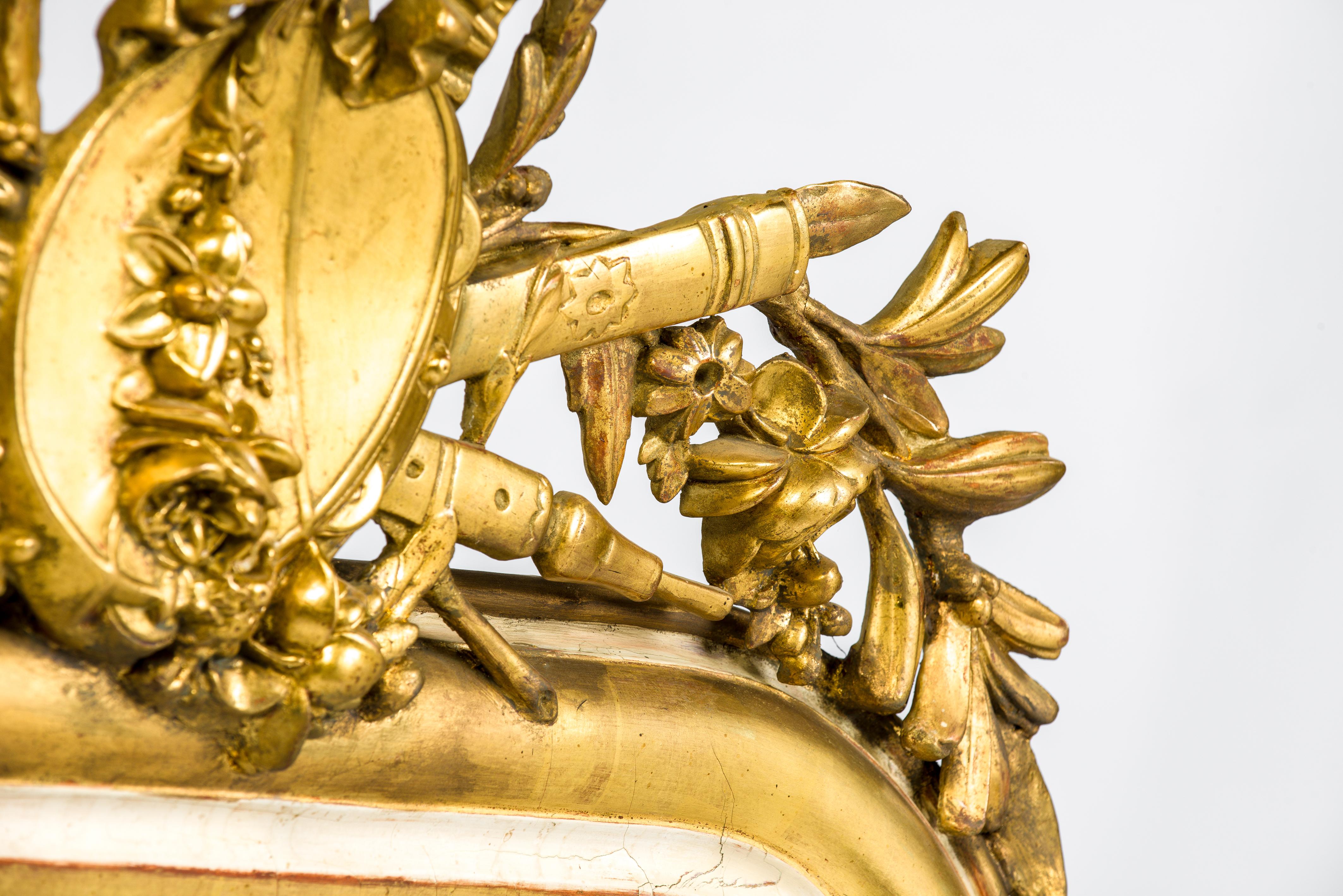 19th Century 19th-Century French Louis Philippe Gold Leaf Gilt Mirror with Crest