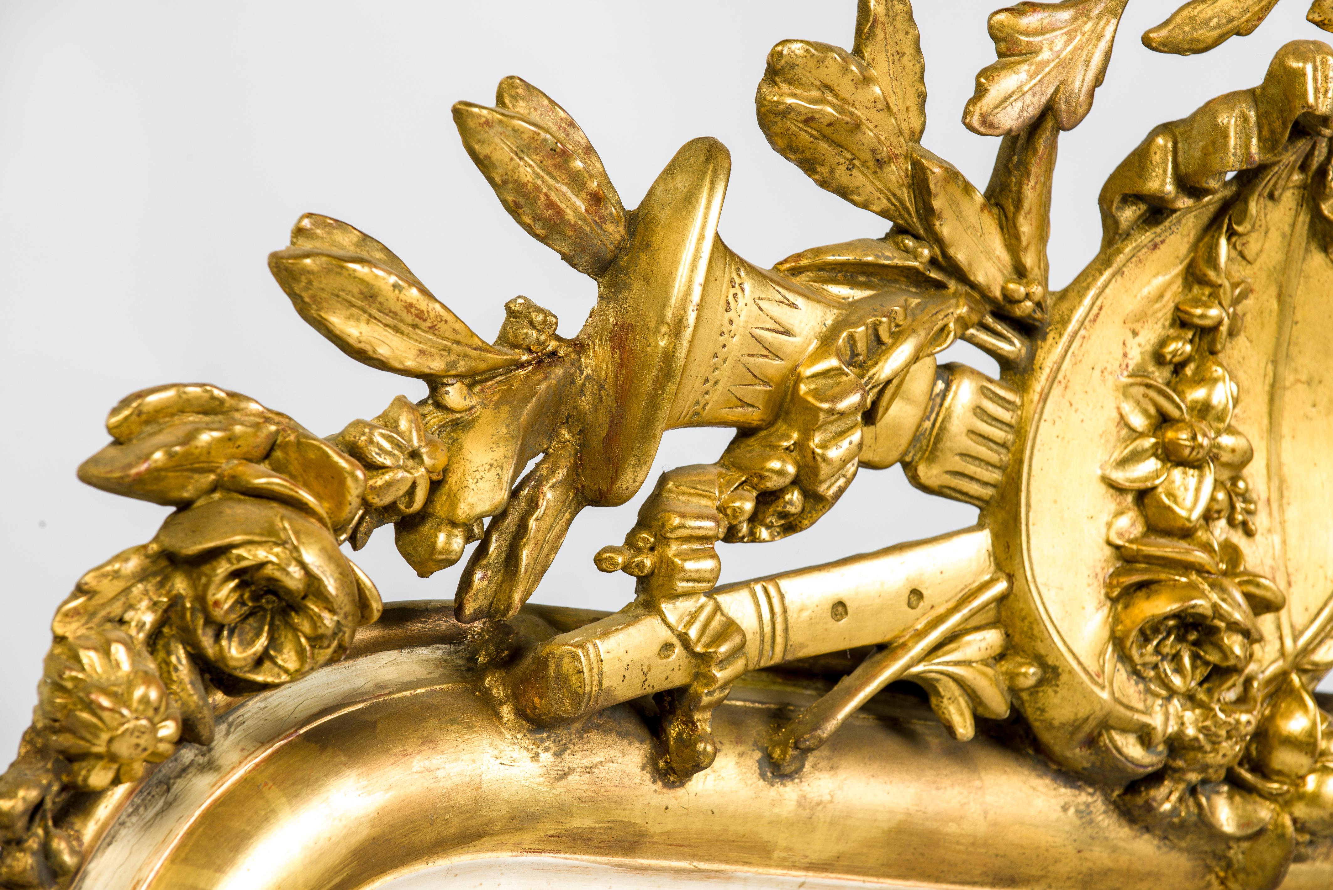 19th Century 19th-Century French Louis Philippe Gold Leaf Gilt Mirror with Crest