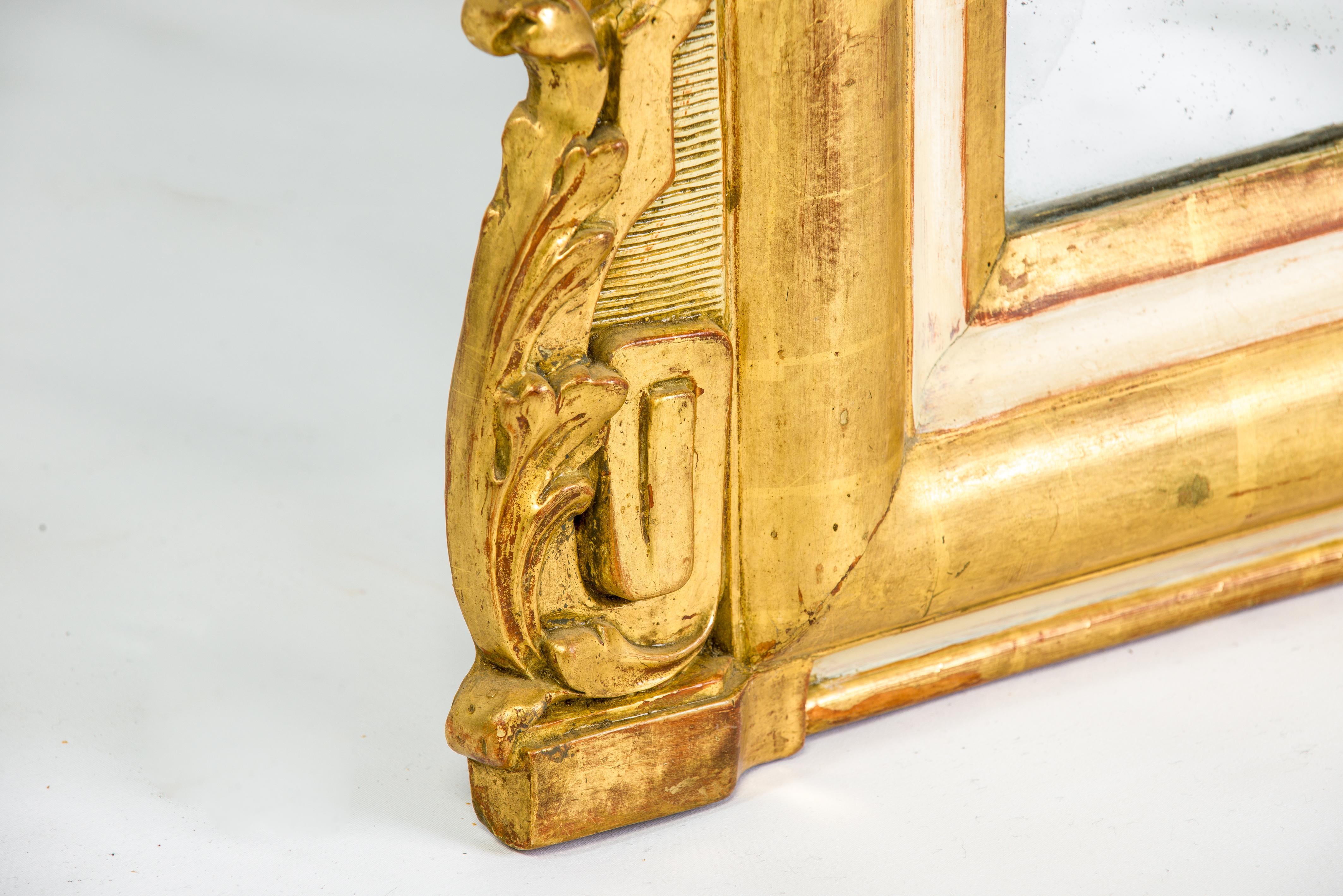 19th-Century French Louis Philippe Gold Leaf Gilt Mirror with Crest 1