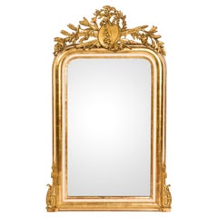 19th-Century French Louis Philippe Gold Leaf Gilt Mirror with Crest