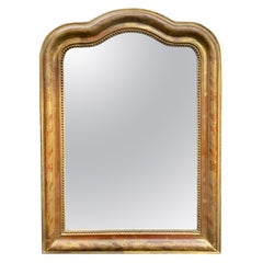 Antique 19th Century French Louis Philippe Gold Leaf Mirror with Arched Top