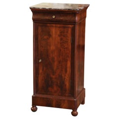 19th Century French Louis Philippe Marble Top Burl Walnut Bedside Table